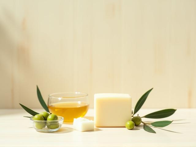 Bastille Soap Bar with olive branches and primary ingredients.